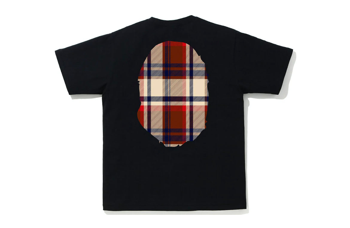 Bape Big Ape Head Burberry Check Pattern Black Tee