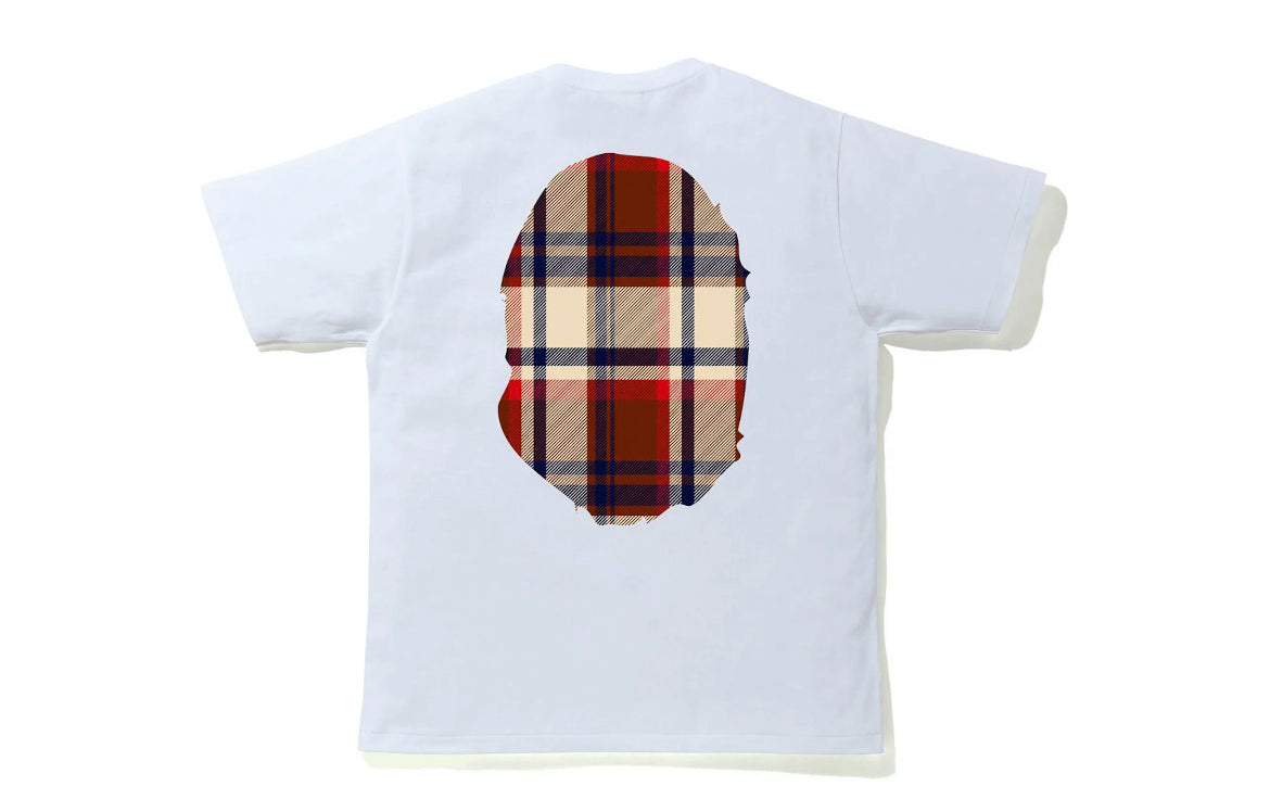 Bape Big Ape Head Burberry Check Pattern White Tee